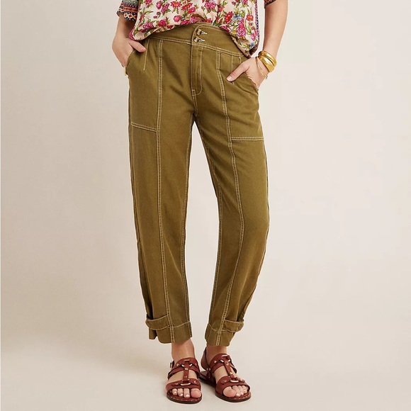 Anthropologie Jackson Tapered Utility Pants Size US 8P Green Joggers - Picture 2 of 13